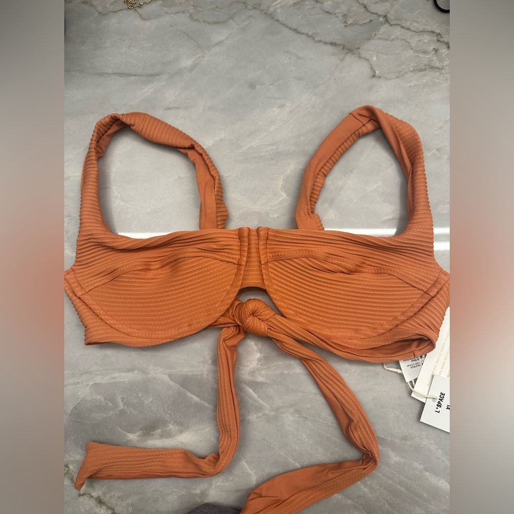 NWT! L*Space Eco Chic Repreve® burnt orange Nikita Bikini Top.Size X- Large $130